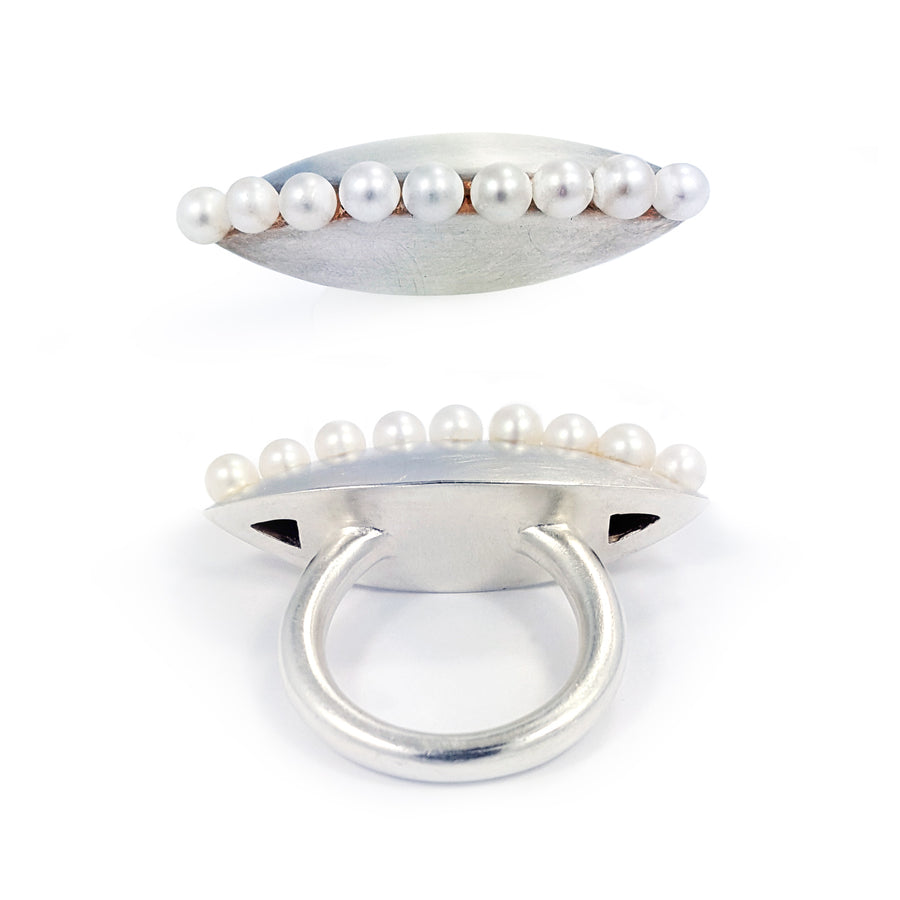 Silver ring satin finish with fresh water pearls, size 7.5