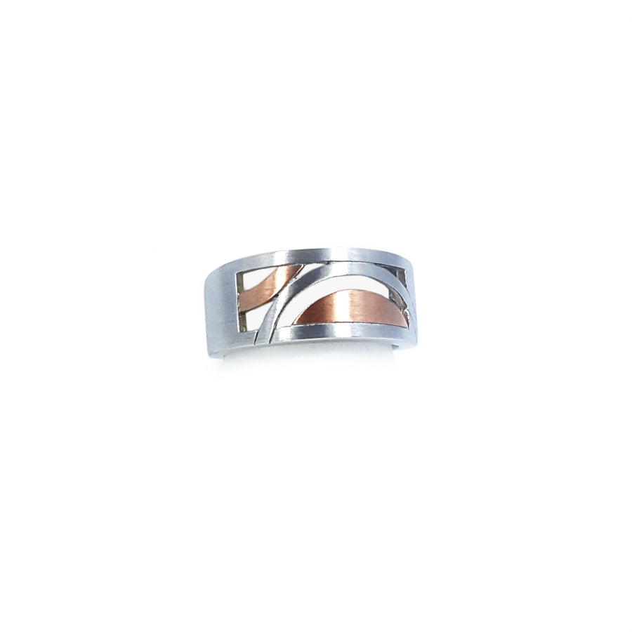 Silver ring - matt finish with rose gold